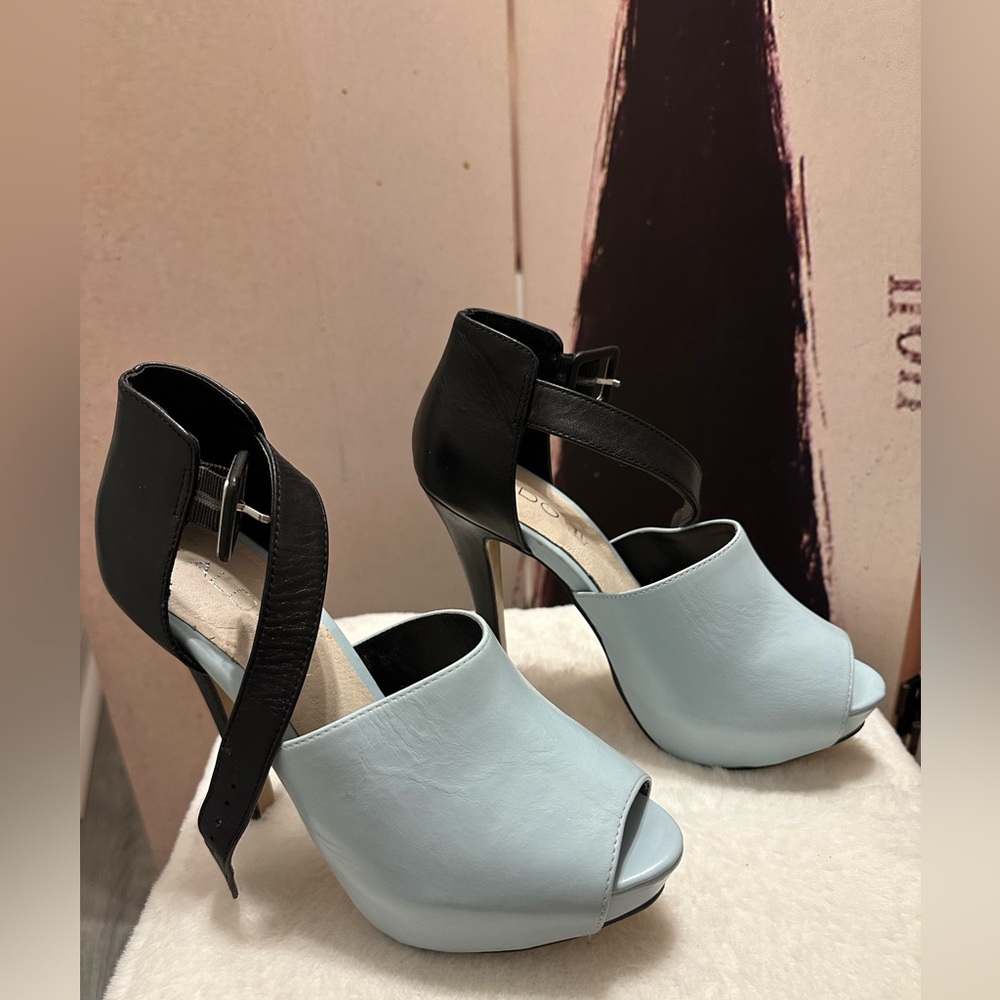 Aldo light Blue & Black Women's Genuine Leather Ankle Strap Peep toe High Heels